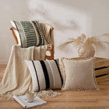 ANRODUO Pack of 2 Boho Decorative Throw Pillow Covers 18x18 Farmhouse Cushion Case Striped Chenille Pillow Cases Square Pillow Covers Accent Neutral Pillowcase for Sofa Couch Bed, Olive Green Stripe ANRODUO