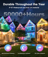 VSKIA Permanent Outdoor Lights for House,200ft 120 RGB+IC Smart Outdoor Decor, 50 Scene Modes, App/Remote Control, IP67 Waterproof, for Christmas, Holiday, Daily & Pool Party Decor VSKIA