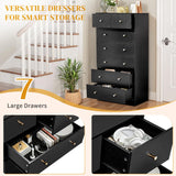 Karl home Black 7 Drawer Dresser for Bedroom, Tall Dresser Chest of Drawers, Rustic Wood Bedroom Dressers Clothes Organizer, Anti-Tipping Device, Rose Gold Metal Handle, Living Room, Entryway, Office Karl home