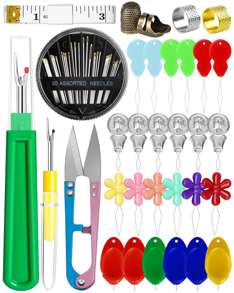 FIVEIZERO Needle Threaders Kit, 24 PCS Needle Threader for Hand Sewing, Needles Threader for Swing & Embroidery Floss with Embroidery Needles, Seam Ripper, Thread Snips, Thimble and Measuring Tape FIVEIZERO