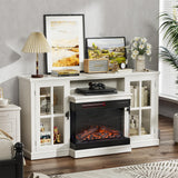 JUMMICO Fireplace TV Stand for TVs up to 65'', 3-Sided Glass Media Entertainment Center Console Table with Cabniet Storage Adjustable Flame LED Color for Living Room (Distressed White) JUMMICO