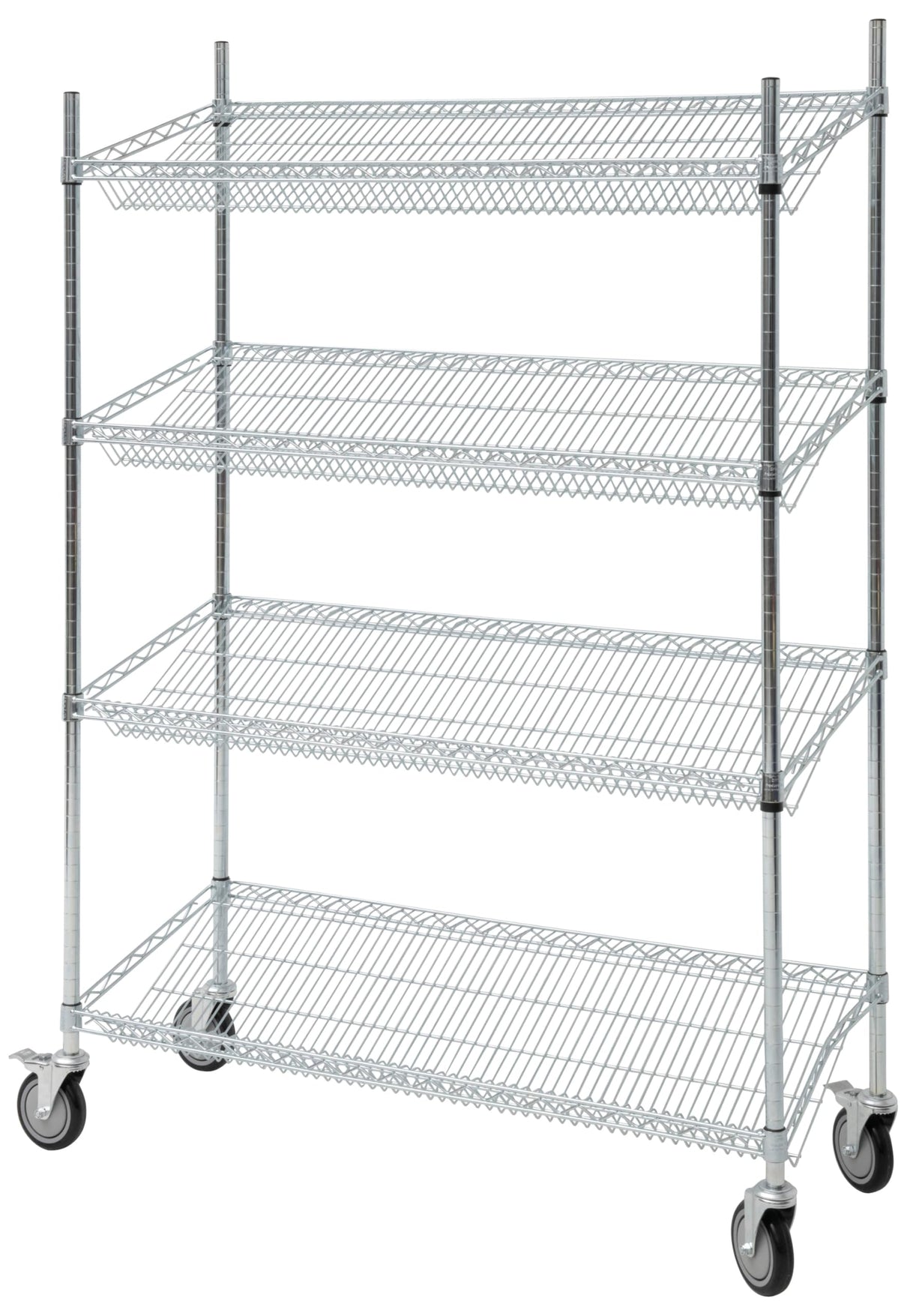 Value Series Commercial 4-Tier Slanted Wire Shelving Unit, 48" W x 18" D x 69" H, Chrome Merchandising Rack, Mobile Storage Unit for Stores, Restaurants, Garage, Office Value Series
