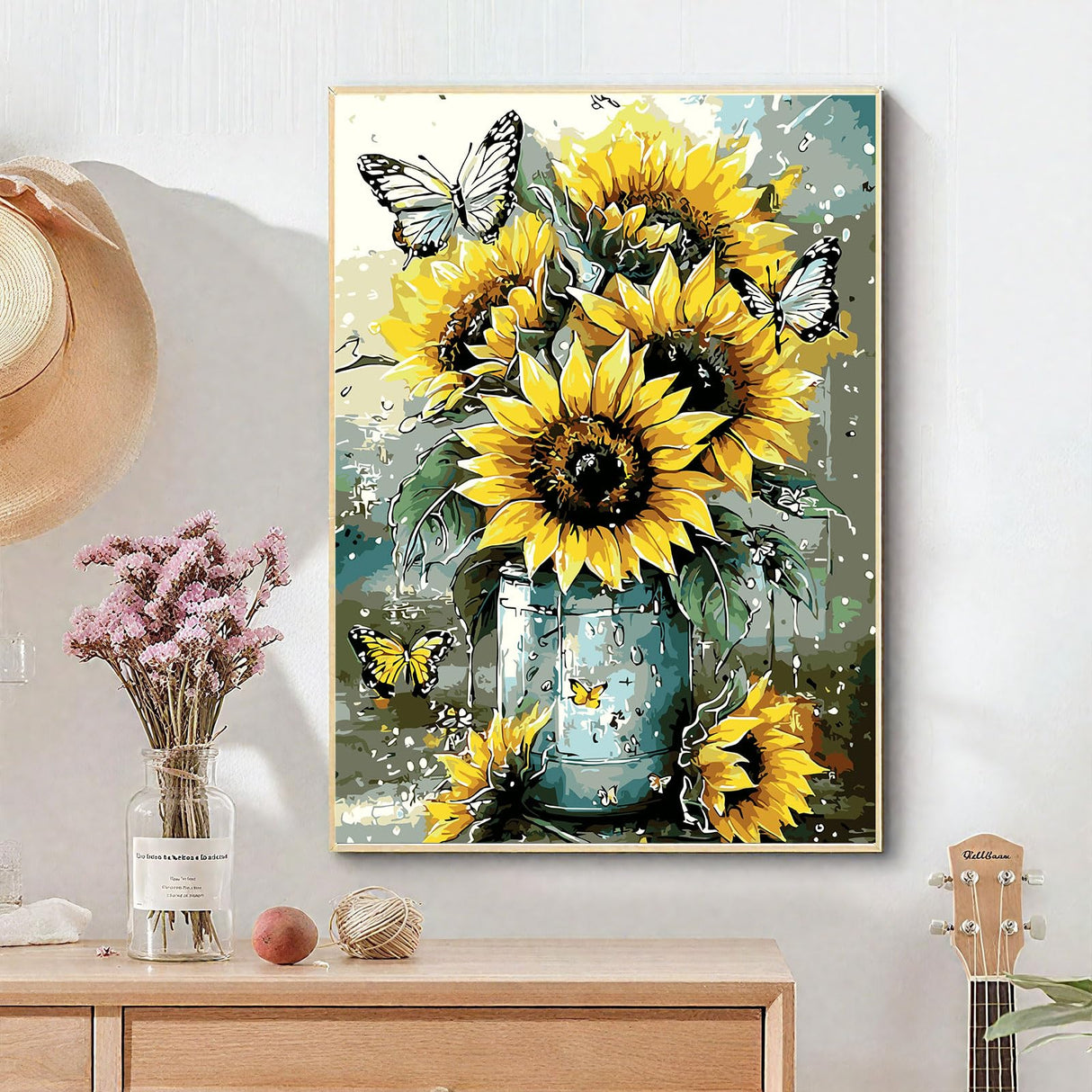 EMIEAUFG Creative Paint by Number Kit for Adults,Butterfly Sunflower DIY Paint by Numbers Set for Home Decor and Gifting - 12x16 Inch EMIEAUFG