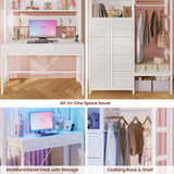 ADORNEVE Twin Size Loft Bed with Desk, 11 Storage Drawers & RGB LED Lights, Metal Loft Bed with Power Outlet, Shelves & Clothing Rack, 13.4" H Safety Guard & Paded Ladder, White ADORNEVE