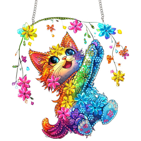 SKRYUIE Hanging Diamond Art Kits for Adults Cat, DIY Window Pendant Diamond Painting Kit Sun Catcher, Special Shaped Crystal Acrylic Double Sided, Porch Outdoor Garden Ornament 7.72 x 7.37 Inch SKRYUIE