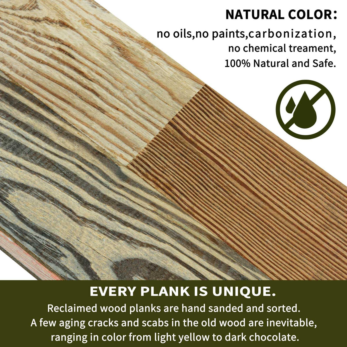 Luxdecor Real Reclaimed Wood Planks for Wall-10 Pieces Easy Nail-Up Shiplap Rustic Style 6" Wide Wood Shiplap Panels for Wall 19.44 Sq Ft (Natural Weathered Brown) Luxdecor