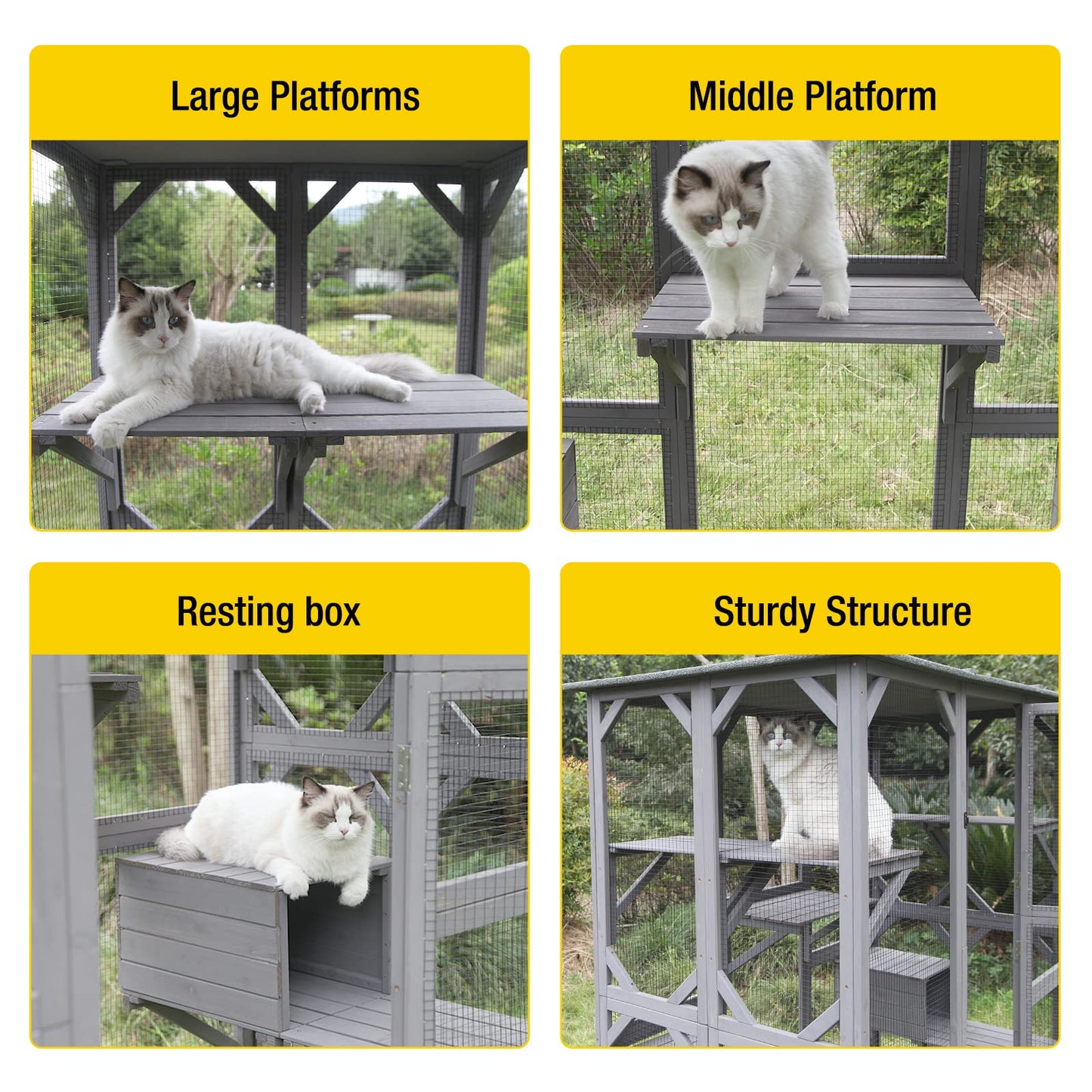 Aivituvin Catio Outdoor Cat Enclosure Large Walk in Cat Kennel Kitten Cage with Platforms and Small Houses