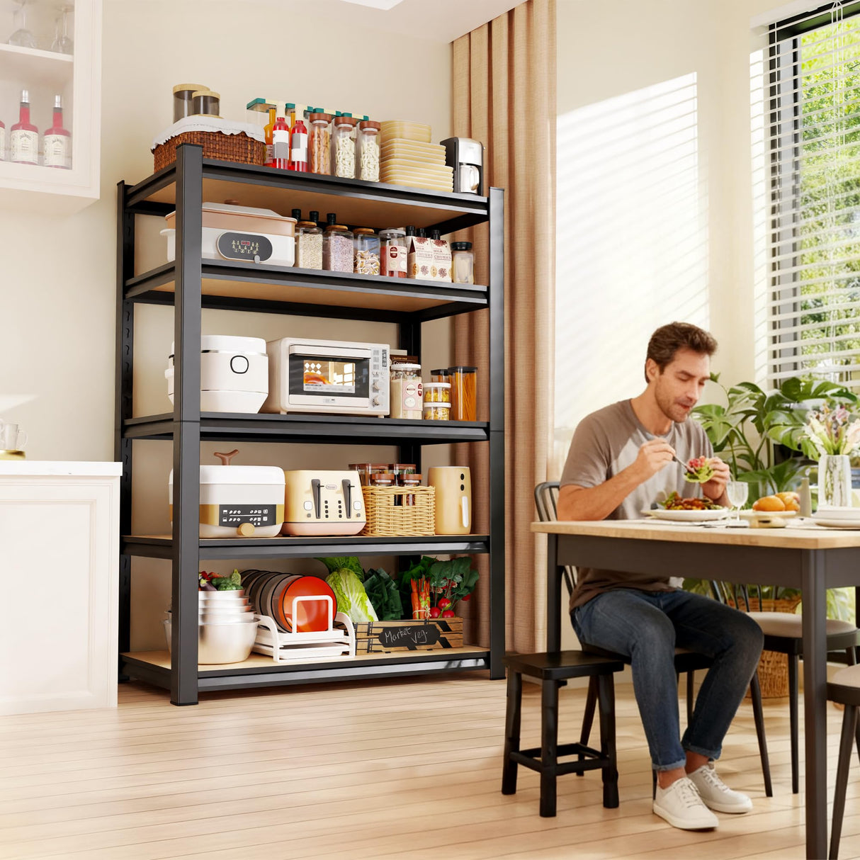 JOJUOU Garage Shelving-2050 lbs 5 Tier Storage Shelves,Adjustable Heavy Duty Metal Shelving Unit and Storage Large Rack,Utility Steel Shelf for Warehouse Industrial Pantry Basement -78"x46"x20",Black JOJUOU