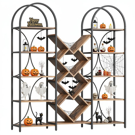 LIKEMET Triple 5 Tier Bookshelf, Bookcase with 18 Open Display Shelves, Wide Tree Bookshelf Metal Frame Tall Book Case for Living Room Home Office Rustic Brown LIKEMET