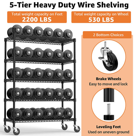 M MZG Garage Shelving 5 Tier Industrial Metal Shelving Units for Commercial, Basement, Pantry, Warehouse, School, Black Heavy Duty Easy Assembly 23.6" D x 53.2" W x 73.6" H M MZG