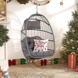 Patiorama Indoor Outdoor Egg Swing Chair Without Stand, Patio Wicker Rattan Hanging Chair w/Cushion, 350lbs Capacity, All Weather Foldable Hammock Chair Basket Chairs for Bedroom, Porch (Dark Grey) Patiorama