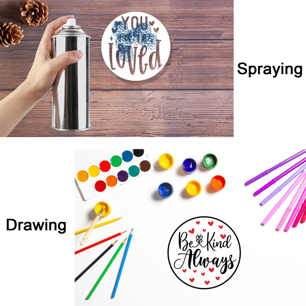 34 Pieces Inspirational Word Stencils - 3 in Motivational Quotes, Reusable Christian Sayings for Painting on Wood Signs, Wall Home Decor (34pcs Words) Huahui