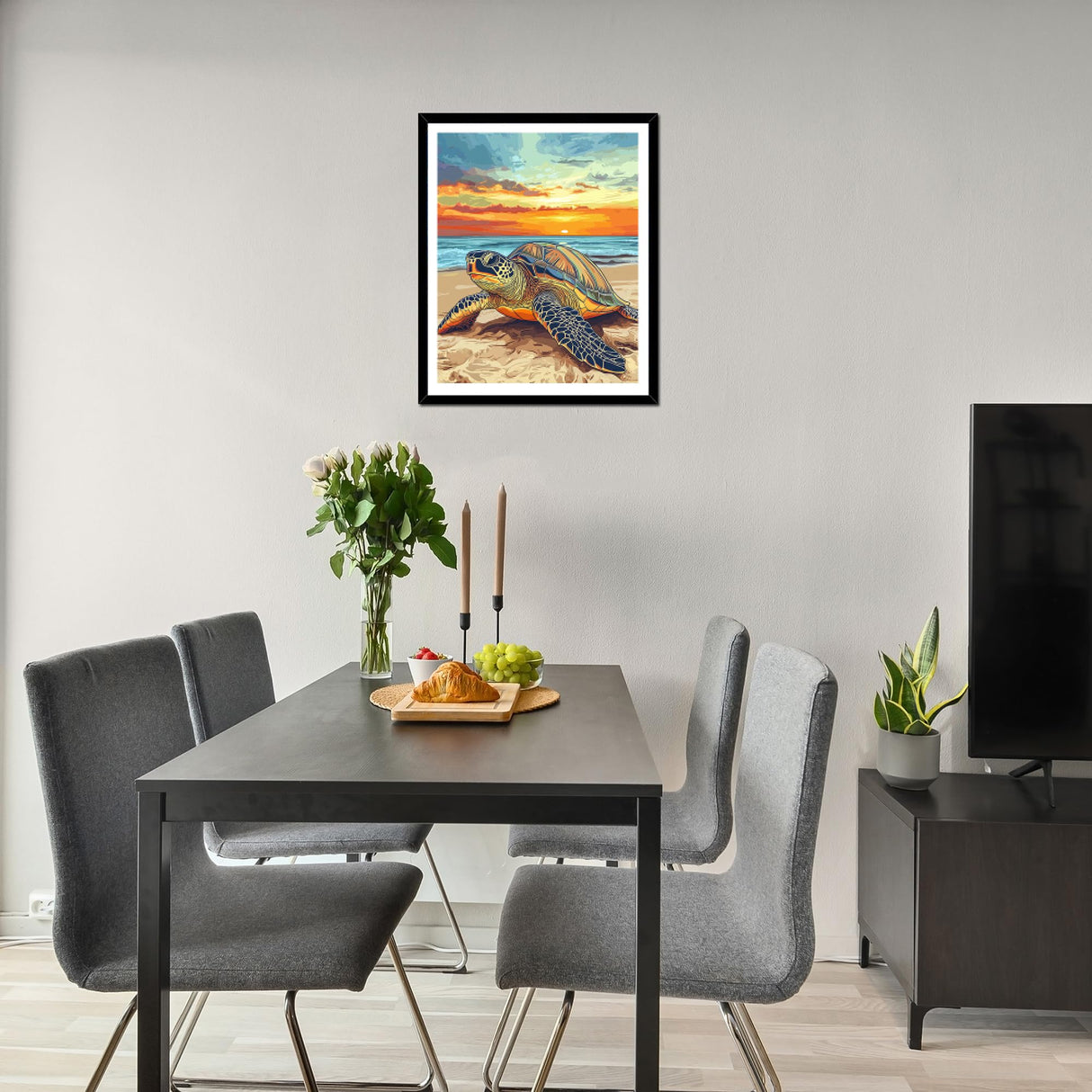 Hawksbill Turtle on Beach Paint by Number Kits for Adults, Ocean at Sunset Paint by Numbers, Sea Waves Cute Animals DIY Acrylic Paints Oil Painting for Home Decor(16×20inches, No Frame) ARNLRDYA