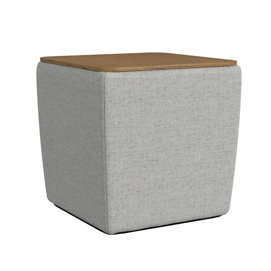 HomePop Home Decor Storage Ottoman with Wood Top|Upholstered Modern Square Storage Ottoman with Storage for Living Room & Bedroom, Gray Woven