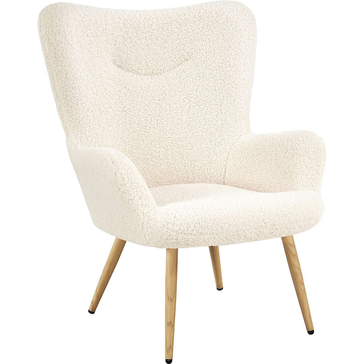 Yaheetech Accent Chair, Modern Boucle Vanity Chair with High Back and Wood-Tone Metal Legs, Sherpa Chair for Living Room, Home Office, Ivory Yaheetech