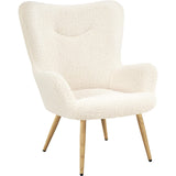 Yaheetech Accent Chair, Modern Boucle Vanity Chair with High Back and Wood-Tone Metal Legs, Sherpa Chair for Living Room, Home Office, Ivory Yaheetech