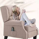 HOMCOM Vibration Massage Recliner Chair for Living Room with Heat, Wingback Single Sofa, Modern Linen Fabric Push Back Reclining Chair with Footrest, Side Pocket, Dark Beige HOMCOM