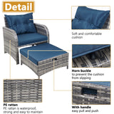 FYRICKYLINOO 5 Pieces Wicker Outdoor Patio Chairs Set with Ottoman, All Weather PE Rattan Patio Conversation Furniture Set Outdoor Furniture Set with Hidden Ottoman, Blue FYRICKYLINOO