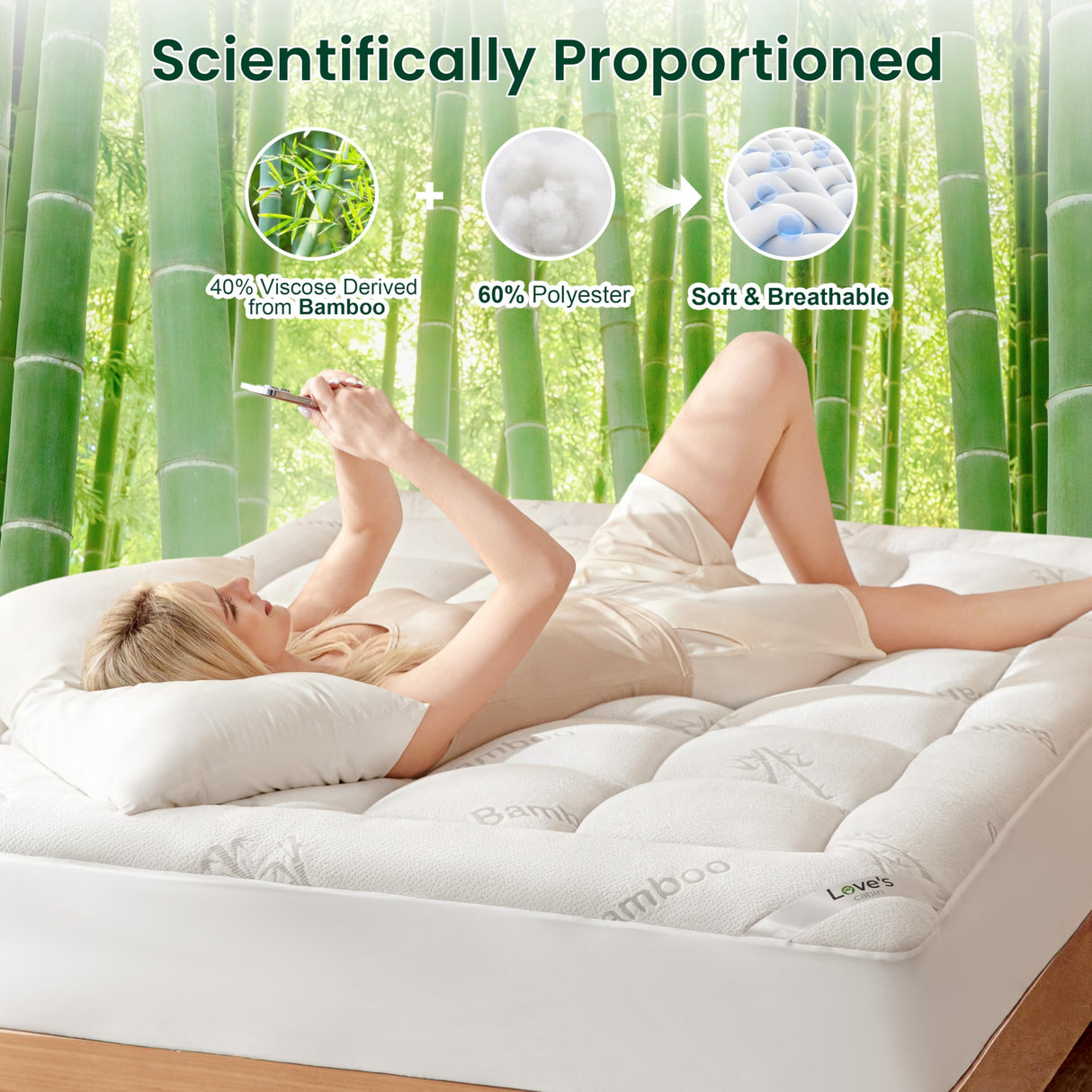 Love's cabin Full Size Mattress Topper, Rayon Derived from Bamboo, 900 GSM Mattress Topper Pad, Thick Pillow Top Mattress Pad with Stretches up 8"-20" Deep Pocket(54"x75") Love's cabin