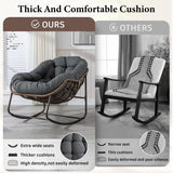 Outdoor Patio Rocking Chair, Oversized Papasan Chair with Cushion and Frame, Comfy Rattan Wicker Egg Chairs Indoor, Modern Lounge Rocker for Front Porch Living Room Bedroom (Dark Grey, Set of 1) SLEERWAY