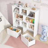 Befrases Toy Storage Organizer with Bookshelf, Large Toy Organizers and 2 Movable Drawers with Hidden Wheels and 8 Storage Cubbies, Kids Bookshelf and Toy Storage Chest, Playroom Furniture, White Befrases
