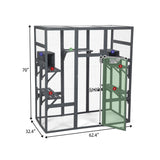 COZIWOW 70Inches Large Spacious Wooden Outdoor Cat Catio with Perches and Condos, Cat Cage Enclosure Indoor Kitty Window Kennel with Waterproof Roof, 7 Platforms & 2 Resting Box, UV Resistant (Grey) COZIWOW