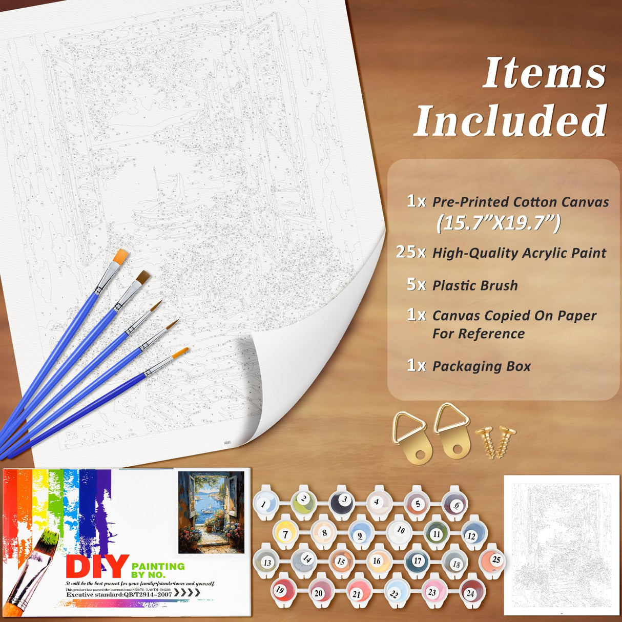 NiArt Paint by Numbers for Adults Beginners, DIY Paint by Numbers on Canvas for Kids, Oil Painting Kits for Gift Home Wall Decor, 10 Brushes and Acrylic Paint, 16x20 Inch, (Seaside Town, Unframed) NiArt