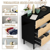 LAZZO Rattan 3 Drawer Wood Dresser Boho Large Storage Cabinet Nightstand Chest for Bedroom Mid Century Modern Chest of Drawers Wide Closet Dresser Storage Organizer LAZZO