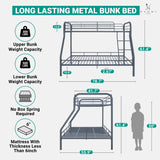 Hollywood Bunk Beds Twin Over Full Size, Heavy Duty Metal Bunk Bed with Safety Guardrails, Angled Ladder, Underbed Storage, 800LBs capacity - for Kids and Teens, Twin over Full Bunk Bed, Gray Naomi Home