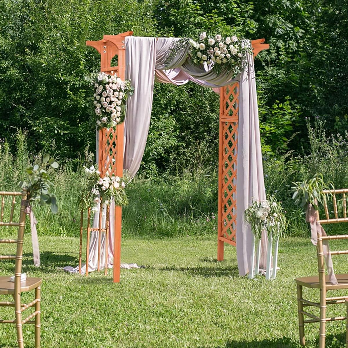 Moccha Wood Garden Arch, 7.3Ft Outdoor Pergola Archway for Climbing Plant Rose Vines, 88 Inch Backdrop Stand Wedding Arches, Garden Arbor Trellis for Lawn Bridal Party Decoration Ceremony LDAILY
