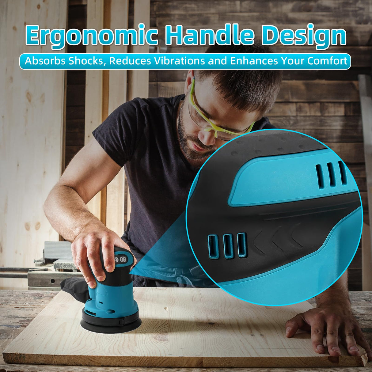 Random Orbit Sander for Makita 18V Battery, 5-Inch 14000RPM Cordless Electric Orbital Sander with 3 Various Speeds, Palm Sander with 3 Pcs Sandpapers & Dust Bag, Perfect for Woodworking(Tool Only) vokoroad