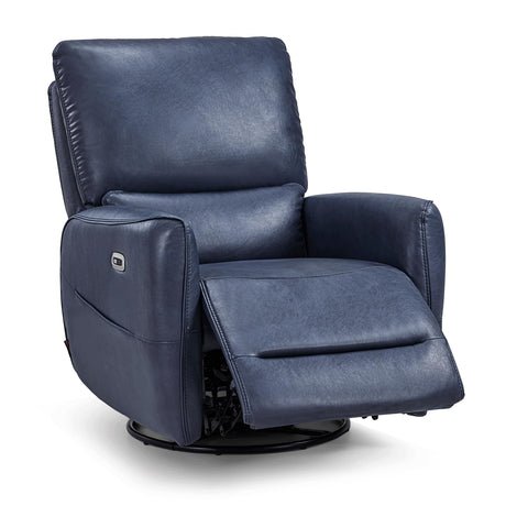 MCombo Power Swivel Rocker Recliner with Lumbar Support, Faux Leather Electric Nursery Glider Recliner Chair for Adults, 6922 (Navy Blue) MCombo