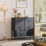 WLIVE Fabric Dresser for Bedroom, 6 Drawer Double Dresser, Storage Tower with Fabric Bins, Chest of Drawers for Closet, Living Room, Hallway, Dark Grey WLIVE
