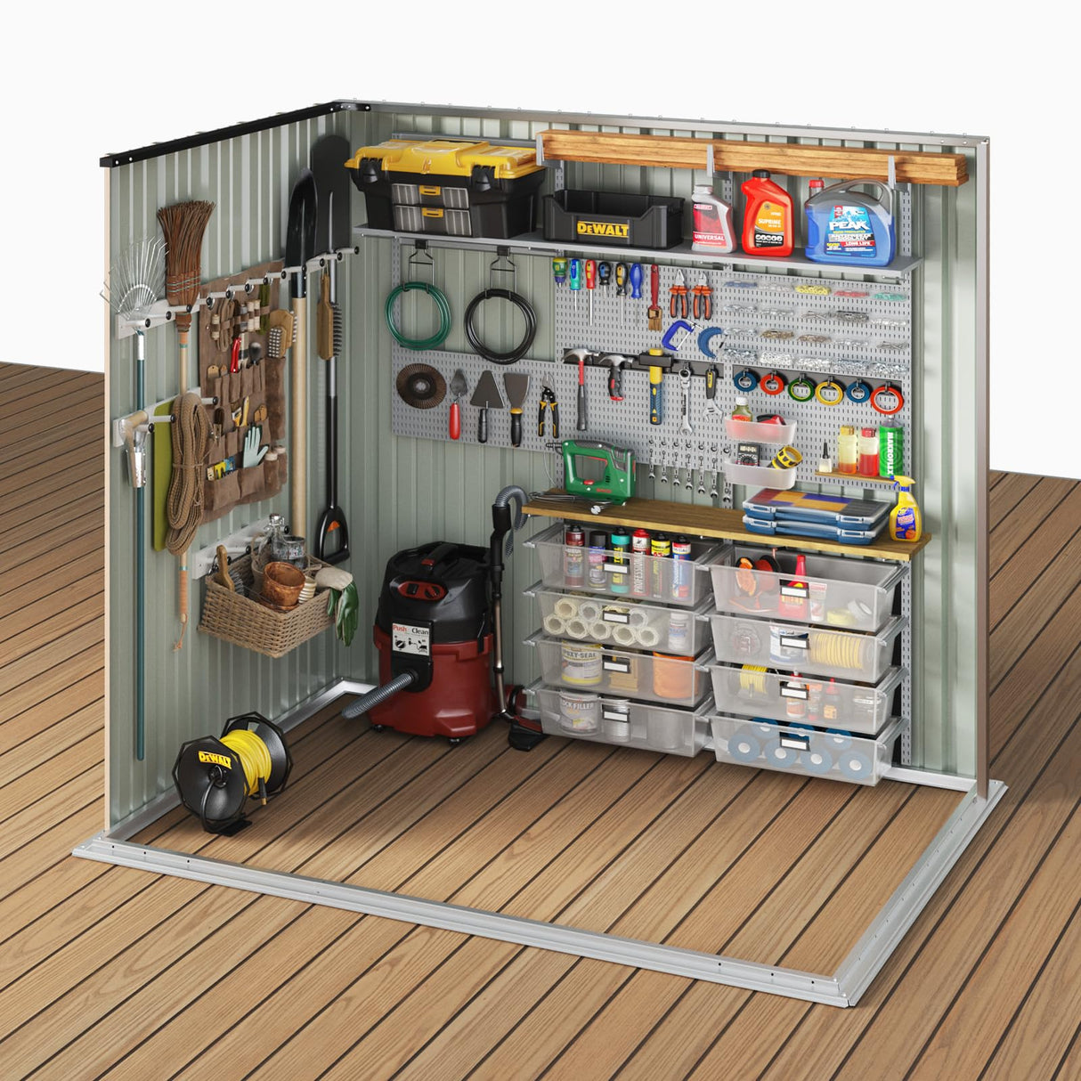 Aoxun 7x5 FT Lean to Shed Garden Metal Storage Shed with Lockable Doors Outdoor Bike Shed for Backyard, Patio, Poolside (Brown) Aoxun