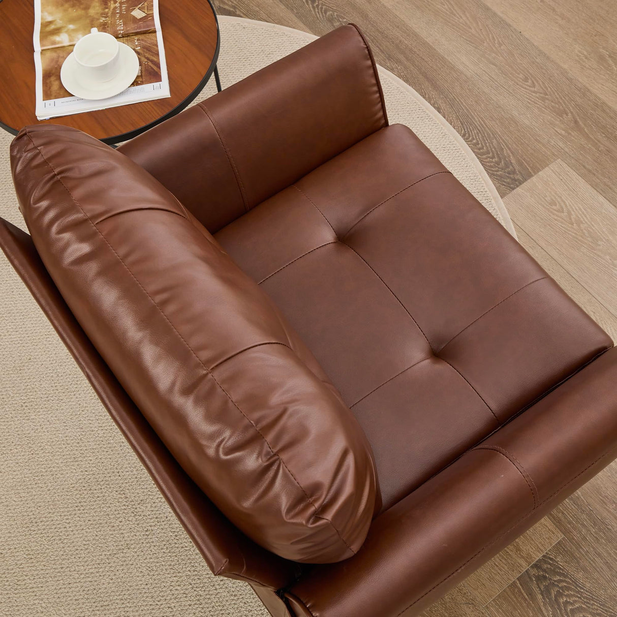 TYBOATLE Accent Chairs Set of 2, Comfy Modern Living Room Brown Leather Reading Accent Chairs Tufted Mid Century Arm Chair Small Salon Chair for Office Bedroom (2, Brown) TYBOATLE