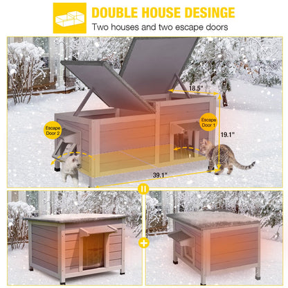 Aivituvin Outdoor Cat House Insulated Feral Cat Shelter Weatherproof for Winter Double Rooms - WoodArtSupply