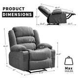 Oversized Recliner Chair for Adults Widen Overstuffed Breathable Fabric Lounge Chair with 3 Modes, 2 Cup Holders & Side Pockets Plush Chenille Reclining Sofa for Living Room PtioHavn
