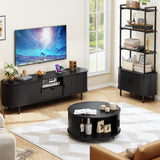 ONBRILL 69" TV Stand with Power Outlet for TVs up to 80", Entertainment Center with Storage and Drawer, TV Console with Adjustable Shelves and Sliding Door, TV Stand for Living Room, Bedroom, Black ONBRILL