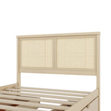 Linique Rattan Bed Frame Full,Full Size Wood Storage Platform Bed with 4 Drawers and Rattan Headboard(Natural) Linique