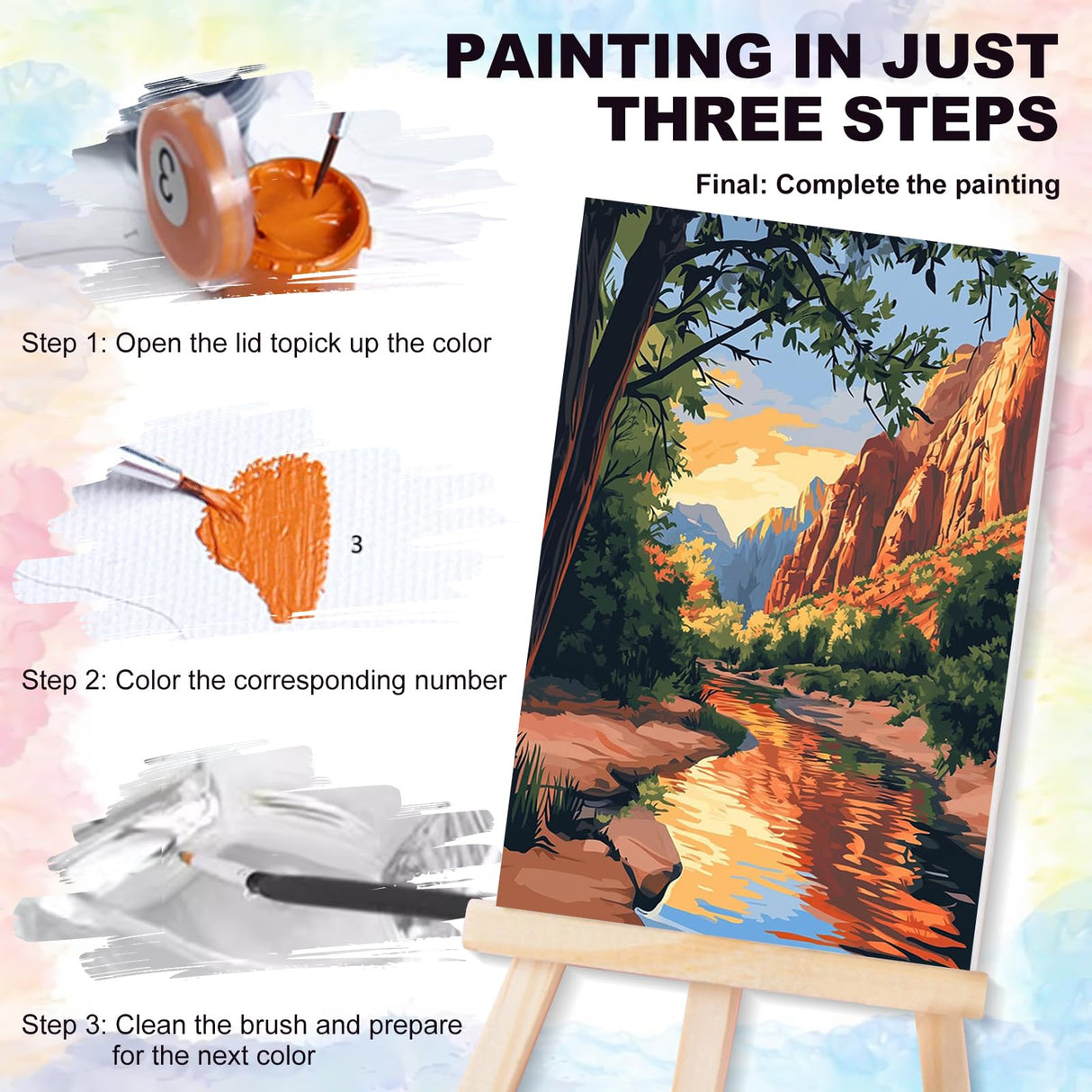 4 Pack Framed Paint by Numbers Kit for Adults Beginner with Wooden Easel, National Park Paint by Number Kits with Frame, DIY Acrylic Landscape Painting by Numbers for Home Wall Decor Gift 8x12 inch Yezavesu