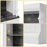 GarveeHome Tall Storage Bookcase with 3-Tier Open Shelves and Double Door, Roman Column Design and 4 Adjustable Lights, White & Black Wood Grain Display Storage Cabinet for Home Office, Living Room GarveeHome