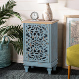 PHI VILLA Small Accent Storage Cabinet with Single Door - Decorative Nightstand for Living Room Bedroom, End Side Table Cabinet Blue PHI VILLA