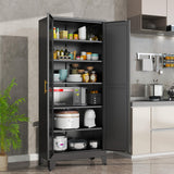 RISTERN Black Metal Storage Cabinet,75" Steel Cabinets for Home Office, Kitchen Pantry Storage Cabinet with Doors and 5 Adjustable Shelves, Tool Cabinets, for Office, Home, Garage, School RISTERN