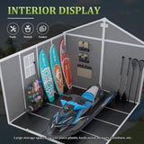 Outdoor Storage Shed 8x8 FT, Resin Shed with Floor & Window, Lockable Door, Vents, Outside Sheds & Garden Shed for Patio Furniture, Gardening Tools, Pool Equipment (Grey, 8 * 8ft) OUEEEDD