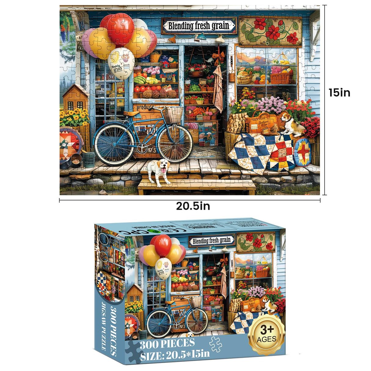 300 Piece Puzzles for Adults Dog Fruit Balloon Puzzle 300 Pieces Jigsaw Puzzles for Adult Kids Elderly Puzzles Game Adult Puzzles Family Challenging Game Home Decor Gift Toy 20.5x15IN WSCXSC