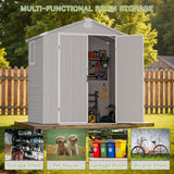 Greesum 6×4FT Plastic Outdoor Storage Shed with Floor, Resin Storaged Sheds with Lockable Double Door, Window & Vents, All-Weather Tool Sheds for Garden, Backyard, Patio, Light Gray Greesum
