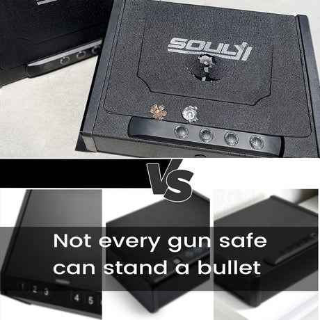 SOULYI Digital Gun Safe for 3 Pistols - DOJ Certified with 3 Quick Access Handgun Safe, Keypad Frosted Black Hardened Steel Lock Box SOULYI