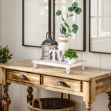 Hanobe Wooden Riser Decorative Tray: Farmhouse Wood Pedestal Display Stand Rustic Whitewashed Tray Riser Centerpiece for Coffee Bar Kitchen Dining Room Home Table Decor, Short & Tall Footed Hanobe