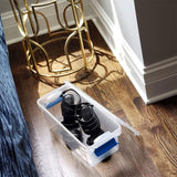 HOMZ 5-Pack Latching Lid, Clear Plastic Storage Organizer Bins, 7.5 Quart, Blue Latch - Stackable Organizing Containers for Home, Garage, and Office HOMZ