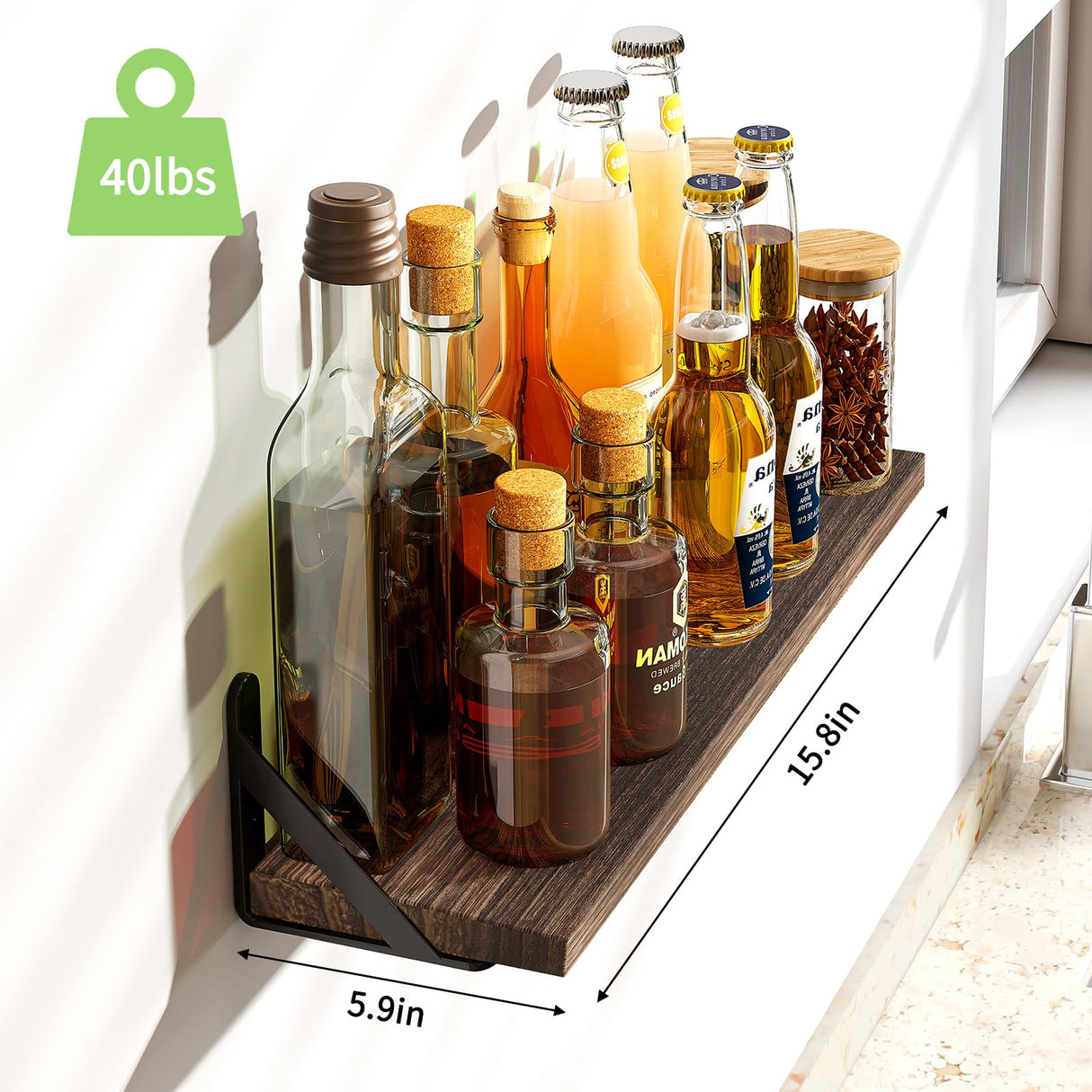 Fixwal Floating Shelves, Width 4.7in Rustic Wood Wall Shelves Set of 8, Wall Storage Shelves for Bedroom, Living Room, Kitchen, Bathroom, Office and Plants (Dark Carbonized Black) Fixwal